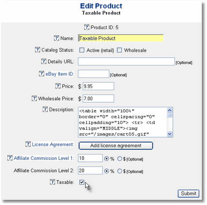 edit product - taxable or not