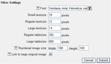 shopping cart layout settings
