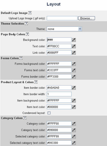 shopping cart layout settings